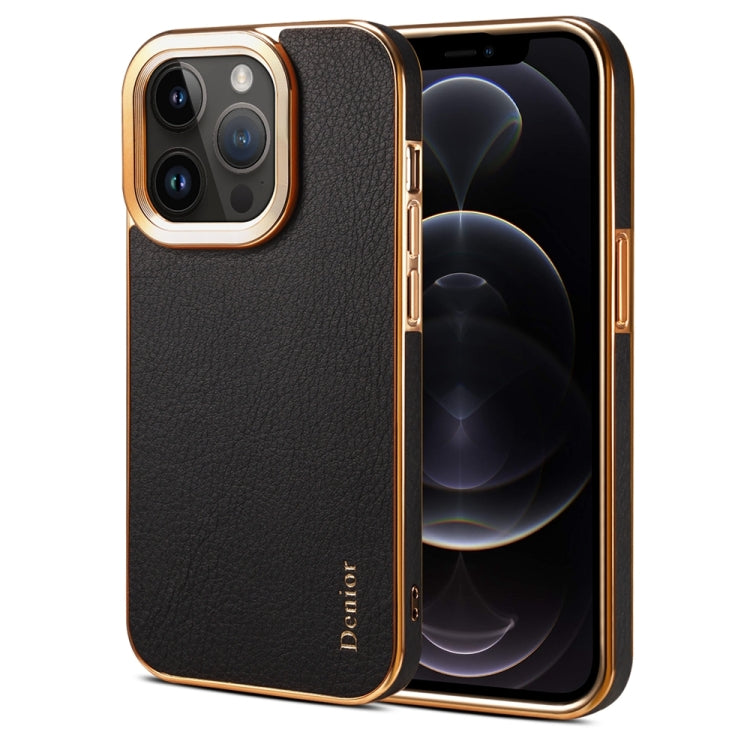 For iPhone 12 Pro Max Denior Cowhide Leather Plating Phone Case(Black) - iPhone 12 Pro Max Cases by Denior | Online Shopping UK | buy2fix