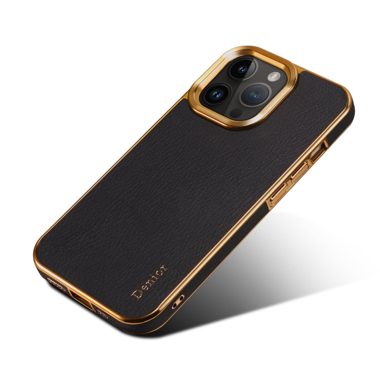 For iPhone 15 Pro Denior Cowhide Leather Plating Phone Case(Black) - iPhone 15 Pro Cases by Denior | Online Shopping UK | buy2fix