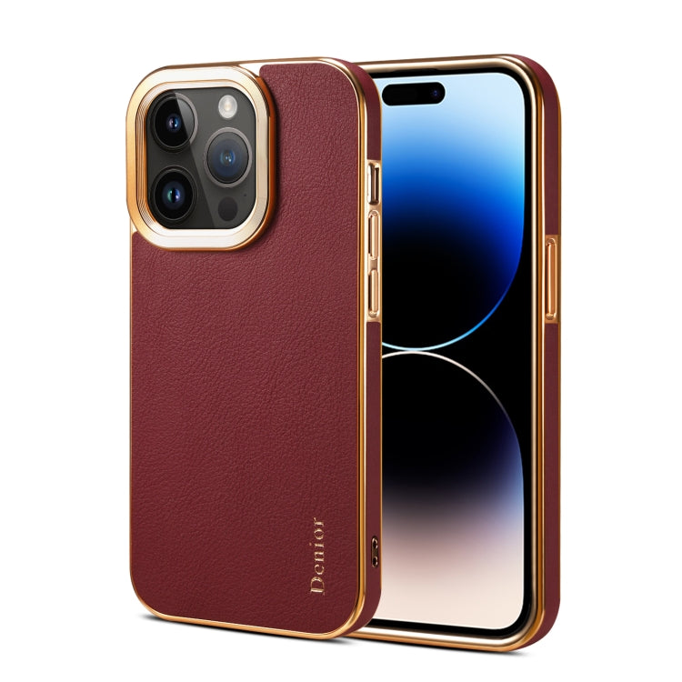 For iPhone 15 Pro Denior Cowhide Leather Plating Phone Case(Red) - iPhone 15 Pro Cases by Denior | Online Shopping UK | buy2fix
