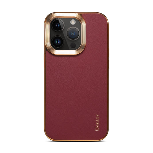 For iPhone 15 Pro Denior Cowhide Leather Plating Phone Case(Red) - iPhone 15 Pro Cases by Denior | Online Shopping UK | buy2fix
