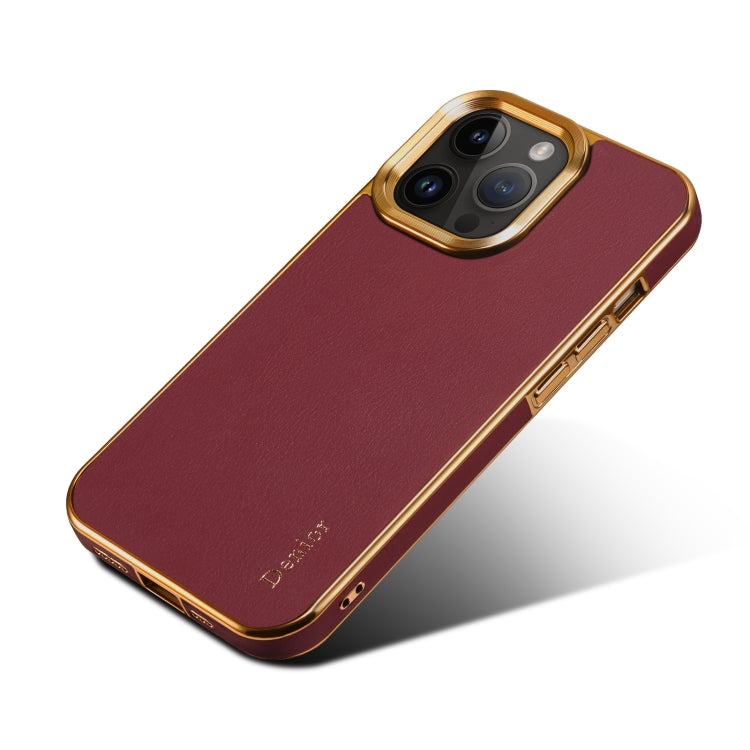 For iPhone 15 Pro Denior Cowhide Leather Plating Phone Case(Red) - iPhone 15 Pro Cases by Denior | Online Shopping UK | buy2fix