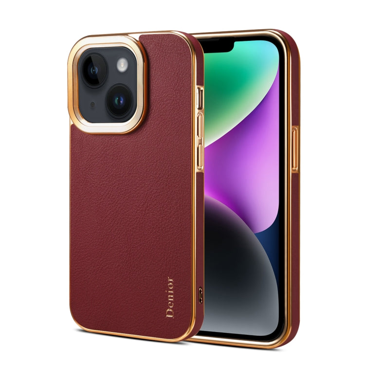For iPhone 15 Denior Cowhide Leather Plating Phone Case(Red) - iPhone 15 Cases by Denior | Online Shopping UK | buy2fix