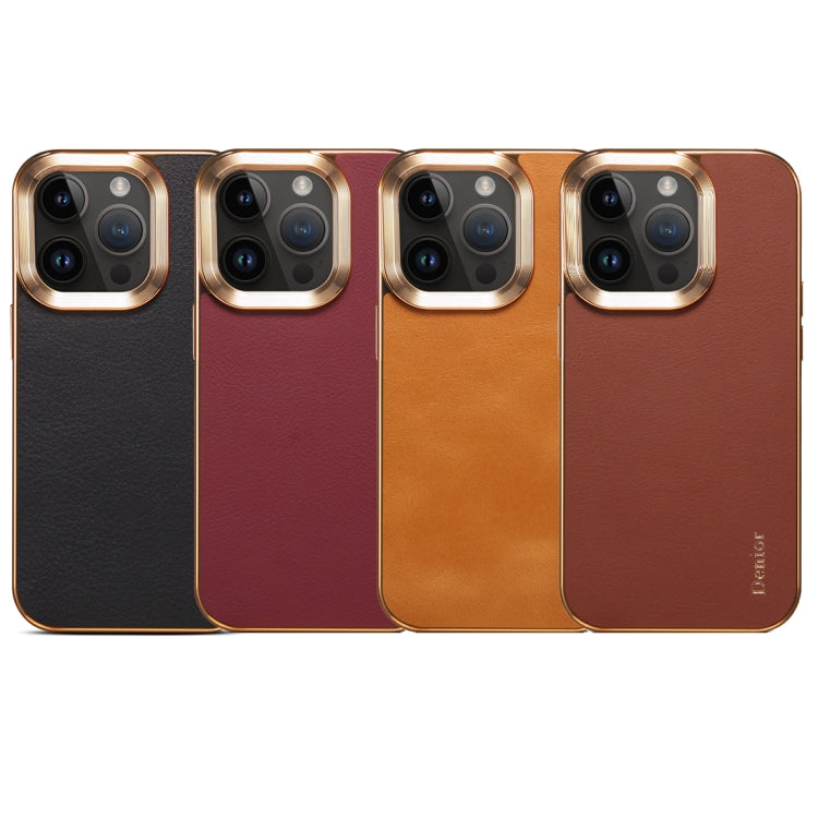 For iPhone 14 Denior Cowhide Leather Plating Phone Case(Red) - iPhone 14 Cases by Denior | Online Shopping UK | buy2fix