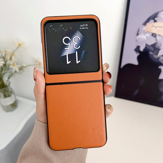 For Motorola Razr 50 Solid Color Leather Texture Phone Case(Orange) by buy2fix