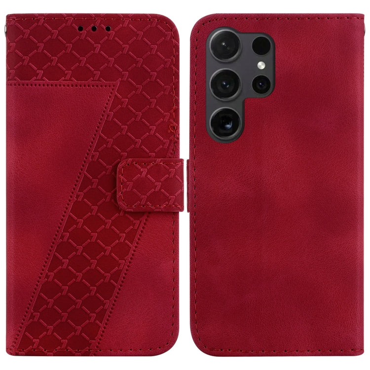 For Samsung Galaxy S24 Ultra 5G Seven-shaped Embossed Leather Phone Case(Red) - Galaxy S24 Ultra 5G Cases by buy2fix | Online Shopping UK | buy2fix