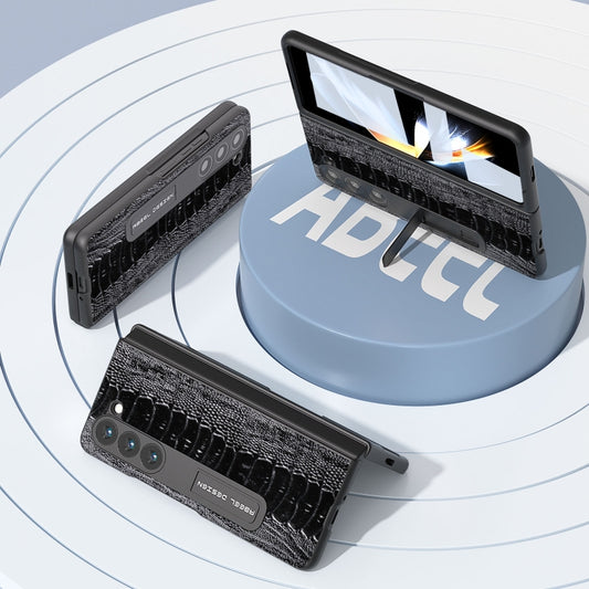 For Samsung Galaxy Z Fold5 Integrated Genuine Leather Weilai Series Phone Case with Holder(Black) - Galaxy Z Fold5 Cases by buy2fix | Online Shopping UK | buy2fix