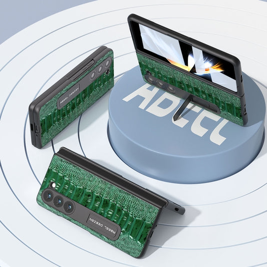 For Samsung Galaxy Z Fold5 Integrated Genuine Leather Weilai Series Phone Case with Holder(Green) - Galaxy Z Fold5 Cases by buy2fix | Online Shopping UK | buy2fix