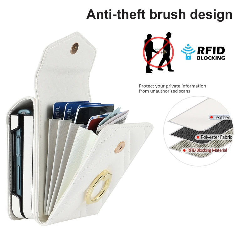For Samsung Galaxy Z Flip6 V-shaped RFID Card Slot Phone Case with Ring Holder(White) - Galaxy Z Flip6 5G Cases by buy2fix | Online Shopping UK | buy2fix