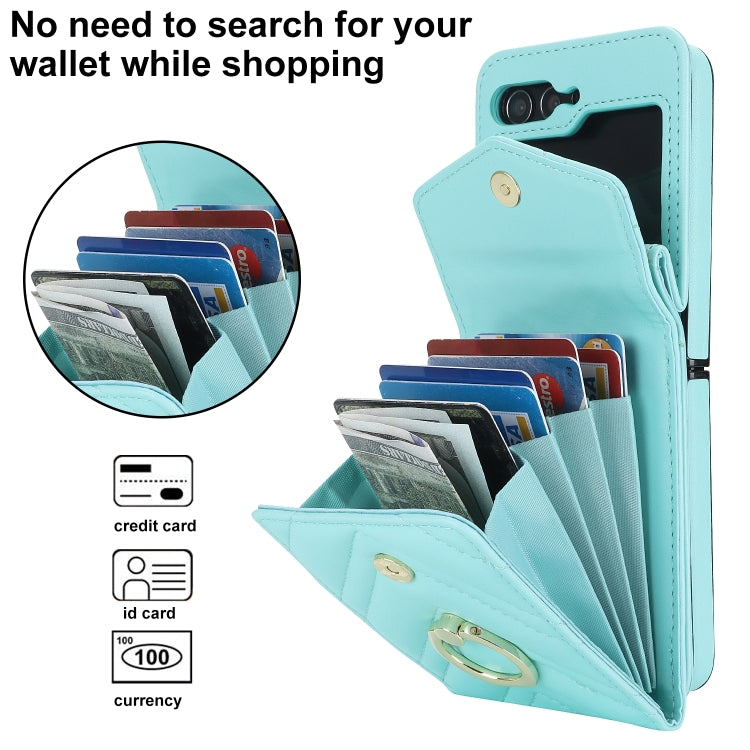 For Samsung Galaxy Z Flip6 V-shaped RFID Card Slot Phone Case with Ring Holder(Green) - Galaxy Z Flip6 5G Cases by buy2fix | Online Shopping UK | buy2fix