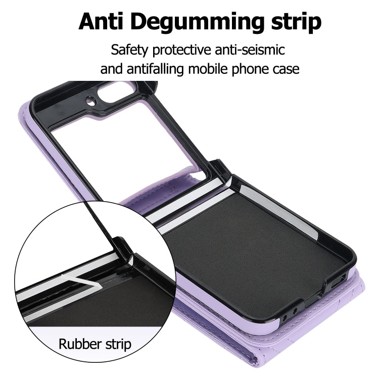 For Samsung Galaxy Z Flip6 V-shaped RFID Card Slot Phone Case with Ring Holder(Purple) - Galaxy Z Flip6 5G Cases by buy2fix | Online Shopping UK | buy2fix