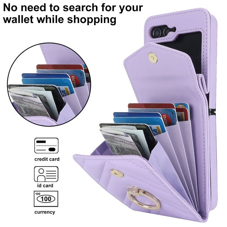 For Samsung Galaxy Z Flip6 V-shaped RFID Card Slot Phone Case with Ring Holder(Purple) - Galaxy Z Flip6 5G Cases by buy2fix | Online Shopping UK | buy2fix