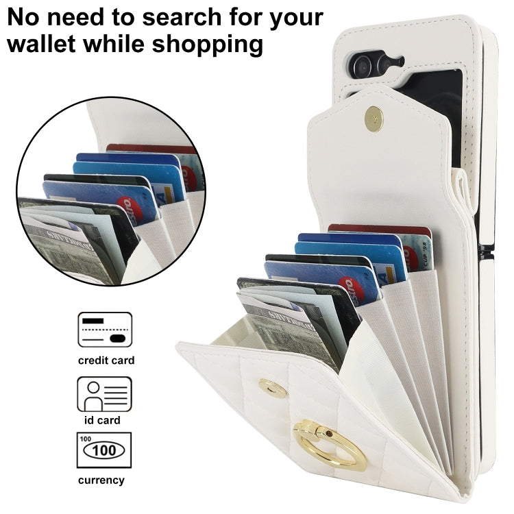 For Samsung Galaxy Z Flip6 Diamond Lattice RFID Card Slot Phone Case with Ring Holder(White) - Galaxy Z Flip6 5G Cases by buy2fix | Online Shopping UK | buy2fix