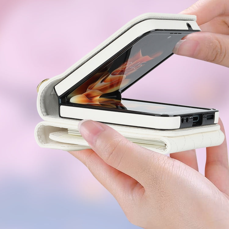 For Samsung Galaxy Z Flip6 Diamond Lattice RFID Card Slot Phone Case with Ring Holder(White) - Galaxy Z Flip6 5G Cases by buy2fix | Online Shopping UK | buy2fix