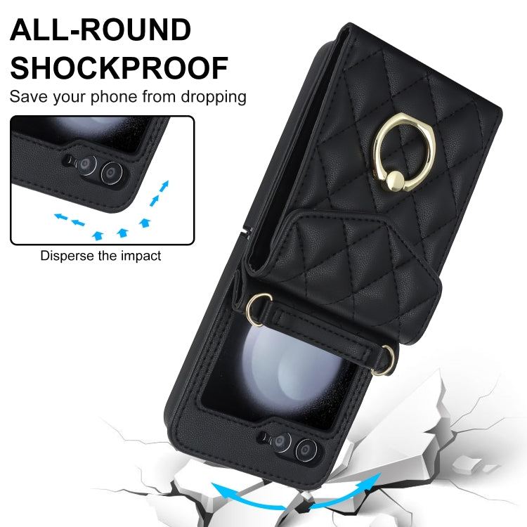 For Samsung Galaxy Z Flip6 Diamond Lattice RFID Card Slot Phone Case with Ring Holder(Black) - Galaxy Z Flip6 5G Cases by buy2fix | Online Shopping UK | buy2fix