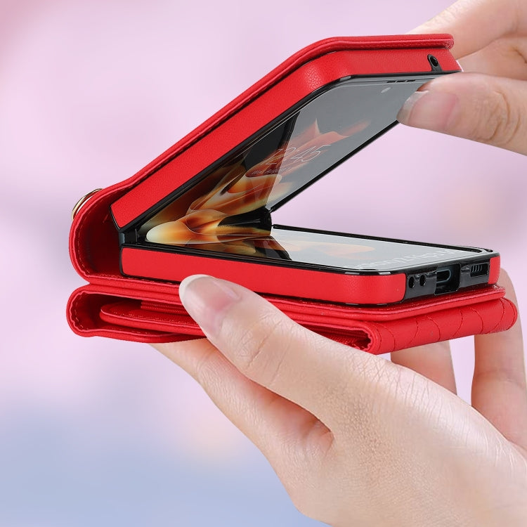 For Samsung Galaxy Z Flip6 / Flip7 FE Diamond Lattice RFID Card Slot Phone Case with Ring Holder(Red) - Galaxy Z Flip6 5G Cases by buy2fix | Online Shopping UK | buy2fix