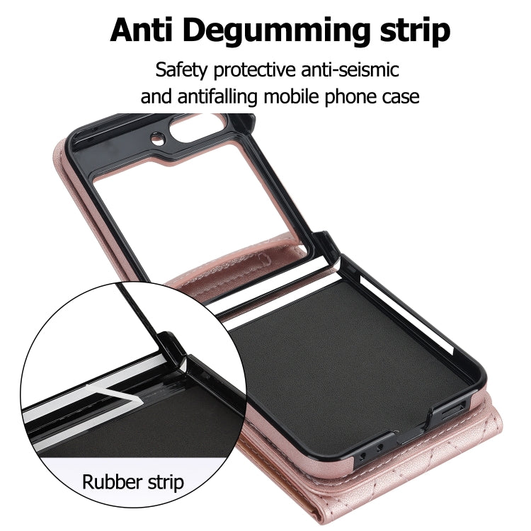 For Samsung Galaxy Z Flip6 Diamond Lattice RFID Card Slot Phone Case with Ring Holder(Rose Gold) - Galaxy Z Flip6 5G Cases by buy2fix | Online Shopping UK | buy2fix