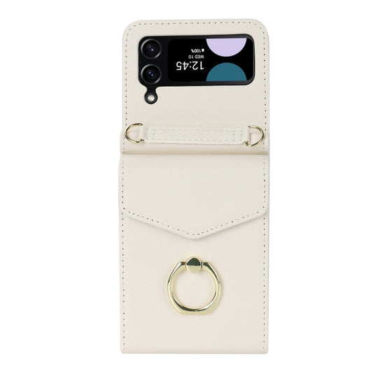 For Samsung Galaxy Z Flip4 Litchi Texture RFID Card Slot Phone Case with Ring Holder(White) - Galaxy Z Flip4 5G Cases by buy2fix | Online Shopping UK | buy2fix