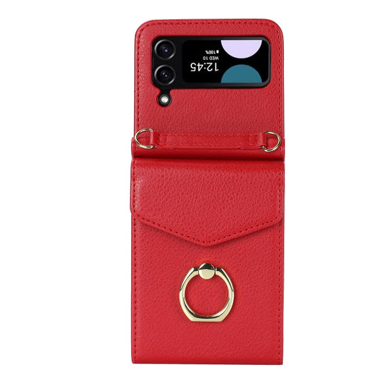 For Samsung Galaxy Z Flip4 Litchi Texture RFID Card Slot Phone Case with Ring Holder(Red) - Galaxy Z Flip4 5G Cases by buy2fix | Online Shopping UK | buy2fix