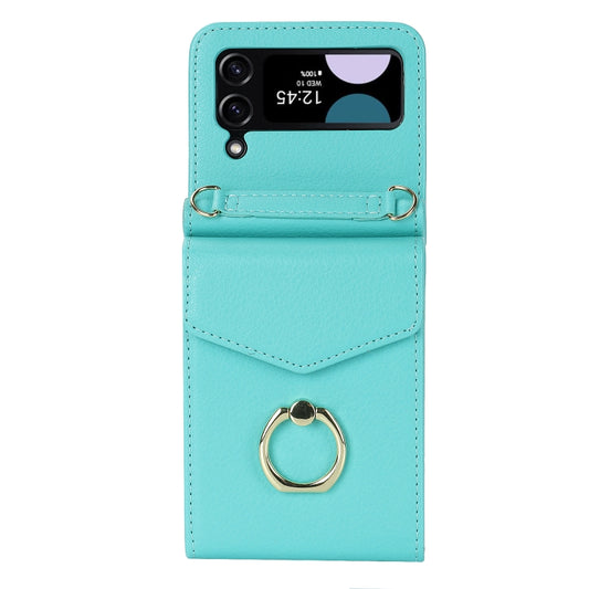 For Samsung Galaxy Z Flip4 Litchi Texture RFID Card Slot Phone Case with Ring Holder(Green) - Galaxy Z Flip4 5G Cases by buy2fix | Online Shopping UK | buy2fix