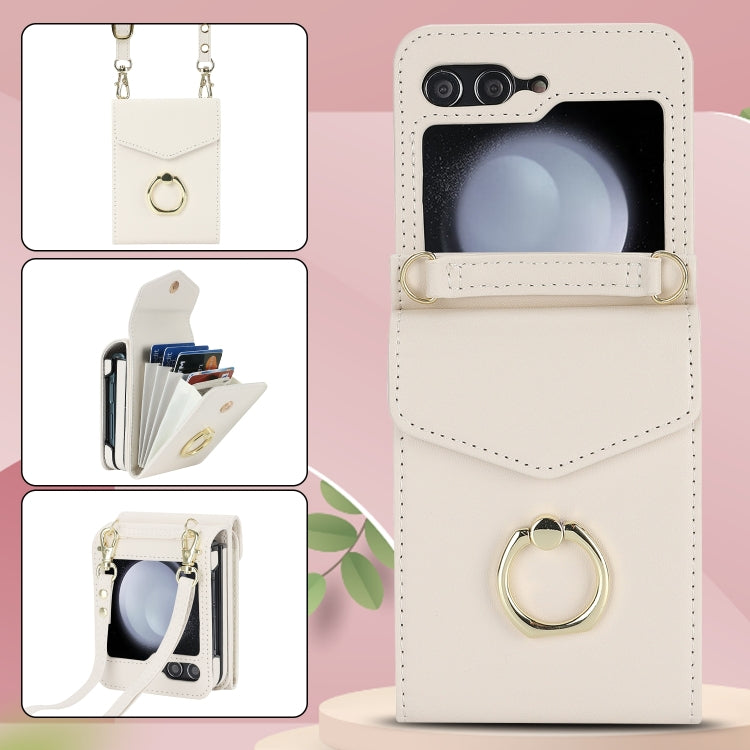 For Samsung Galaxy Z Flip6 Litchi Texture RFID Card Slot Phone Case with Ring Holder(White) - Galaxy Z Flip6 5G Cases by buy2fix | Online Shopping UK | buy2fix