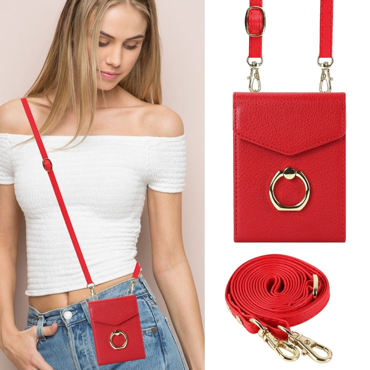 For Samsung Galaxy Z Flip6 Litchi Texture RFID Card Slot Phone Case with Ring Holder(Red) - Galaxy Z Flip6 5G Cases by buy2fix | Online Shopping UK | buy2fix