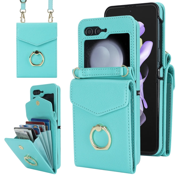 For Samsung Galaxy Z Flip6 / Flip7 FE Litchi Texture RFID Card Slot Phone Case with Ring Holder(Green) - Galaxy Z Flip6 5G Cases by buy2fix | Online Shopping UK | buy2fix