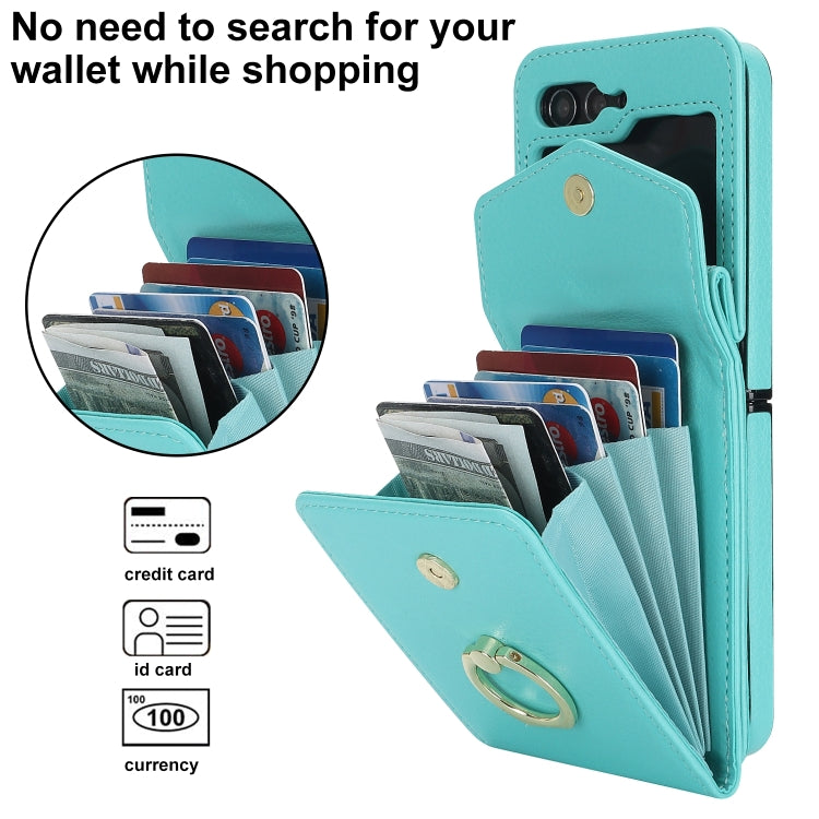 For Samsung Galaxy Z Flip6 / Flip7 FE Litchi Texture RFID Card Slot Phone Case with Ring Holder(Green) - Galaxy Z Flip6 5G Cases by buy2fix | Online Shopping UK | buy2fix