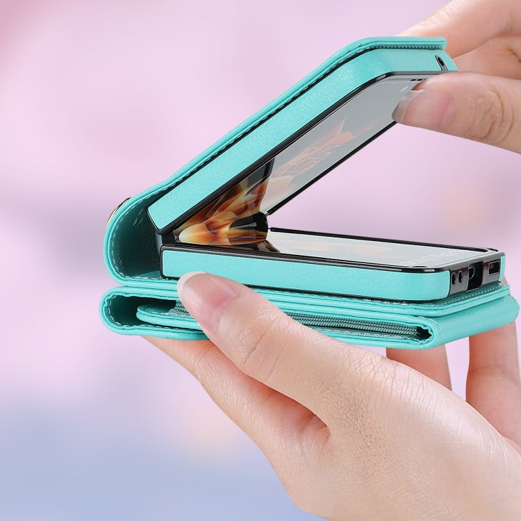 For Samsung Galaxy Z Flip6 / Flip7 FE Litchi Texture RFID Card Slot Phone Case with Ring Holder(Green) - Galaxy Z Flip6 5G Cases by buy2fix | Online Shopping UK | buy2fix