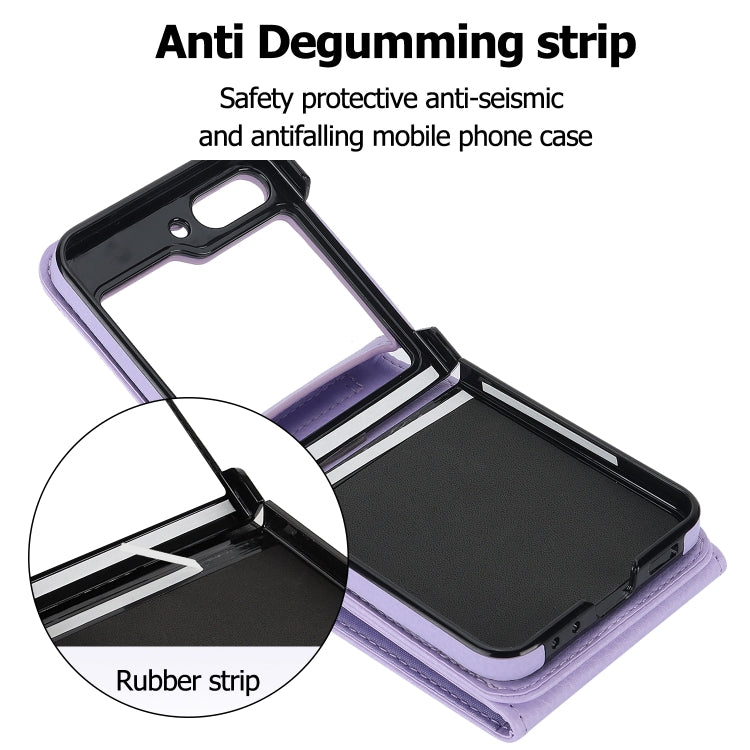 For Samsung Galaxy Z Flip6 Litchi Texture RFID Card Slot Phone Case with Ring Holder(Purple) - Galaxy Z Flip6 5G Cases by buy2fix | Online Shopping UK | buy2fix