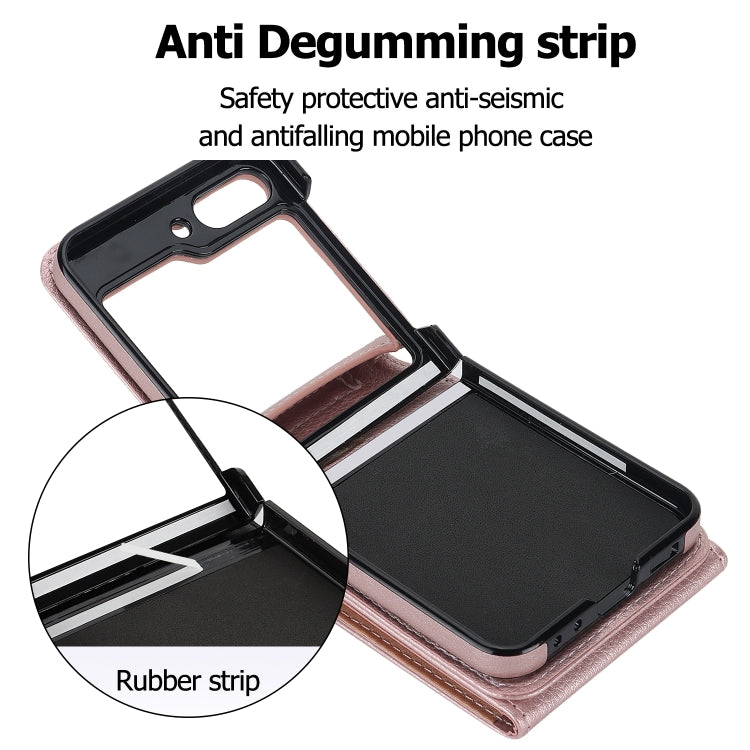 For Samsung Galaxy Z Flip6 Litchi Texture RFID Card Slot Phone Case with Ring Holder(Rose Gold) - Galaxy Z Flip6 5G Cases by buy2fix | Online Shopping UK | buy2fix