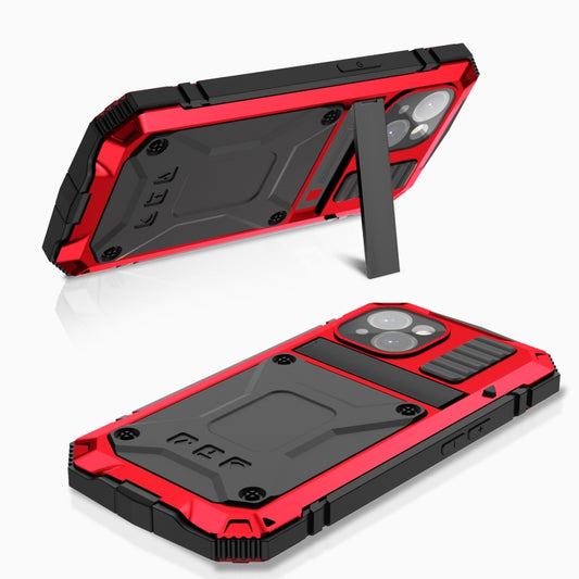 For iPhone 15 R-JUST Shockproof Life Waterproof Dust-proof Metal + Silicone Phone Case with Holder(Red) by R-JUST