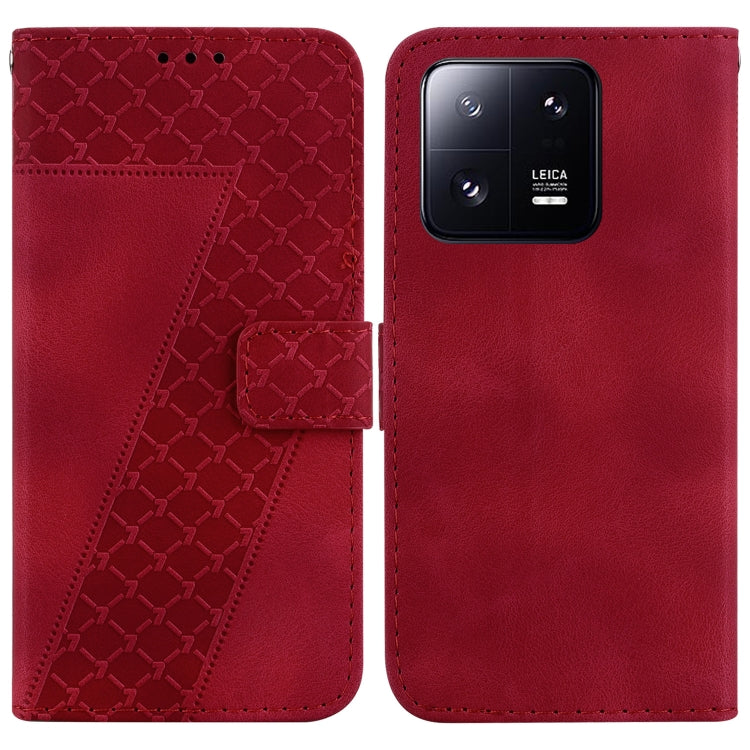 For Xiaomi 13 Pro 7-shaped Embossed Leather Phone Case(Red) - Xiaomi Cases by buy2fix | Online Shopping UK | buy2fix