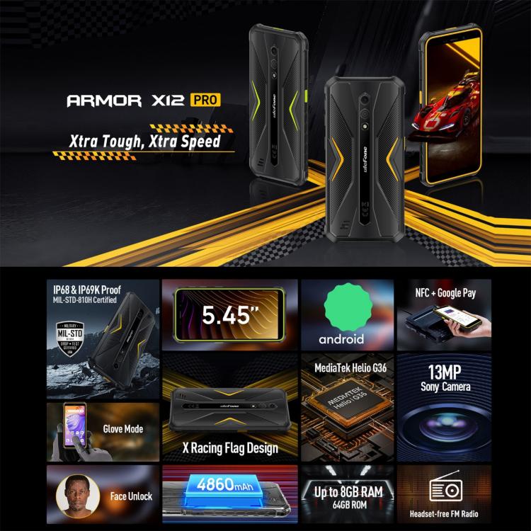 Ulefone Armor X12 Pro, 4GB+64GB, IP68/IP69K Rugged Phone, 5.45 inch Android 13 MediaTek Helio G36 Octa Core, Network: 4G, NFC(Some Orange) - Ulefone by Ulefone | Online Shopping UK | buy2fix