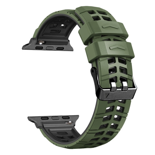 For Apple Watch Series 7 45mm Twill Dual-row Buckle Silicone Watch Band(Army Green Black) by buy2fix