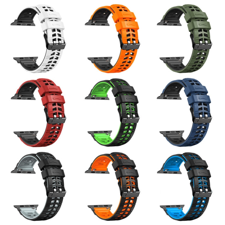 For Apple Watch Series 9 45mm Twill Dual-row Buckle Silicone Watch Band(Black Orange) by buy2fix