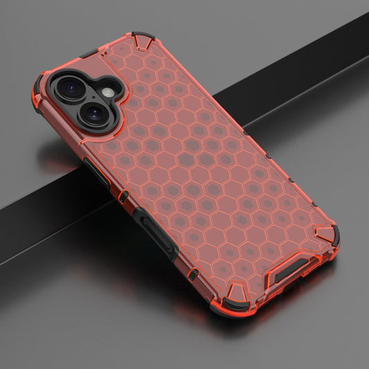 For iPhone 16 Honeycomb Shockproof Phone Case(Red) by buy2fix