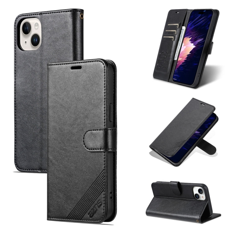 For iPhone 15 AZNS Sheepskin Texture Flip Leather Phone Case(Black) - iPhone 15 Cases by AZNS | Online Shopping UK | buy2fix