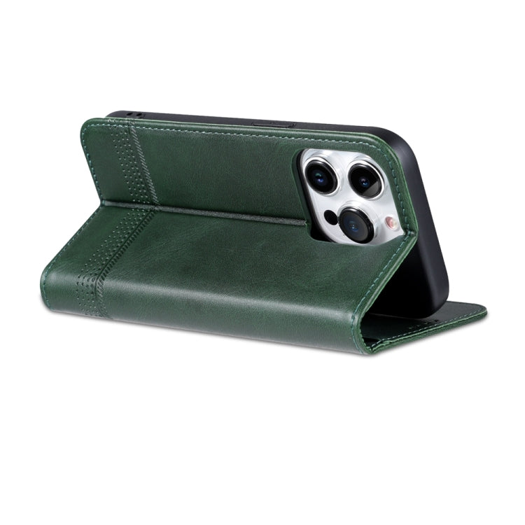 For iPhone 15 Pro AZNS Magnetic Calf Texture Flip Leather Phone Case(Dark Green) - iPhone 15 Pro Cases by AZNS | Online Shopping UK | buy2fix
