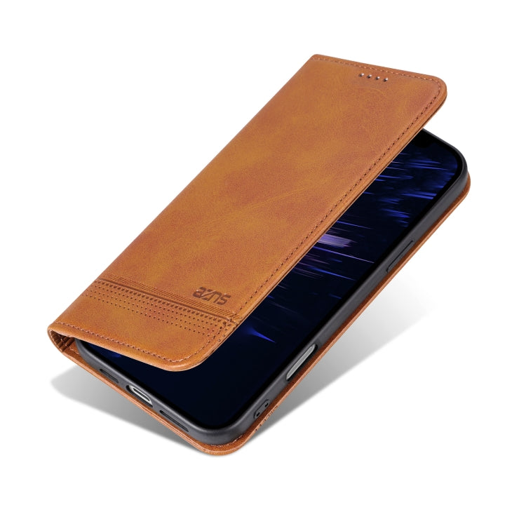 For iPhone 16 AZNS Magnetic Calf Texture Flip Leather Phone Case(Light Brown) by AZNS