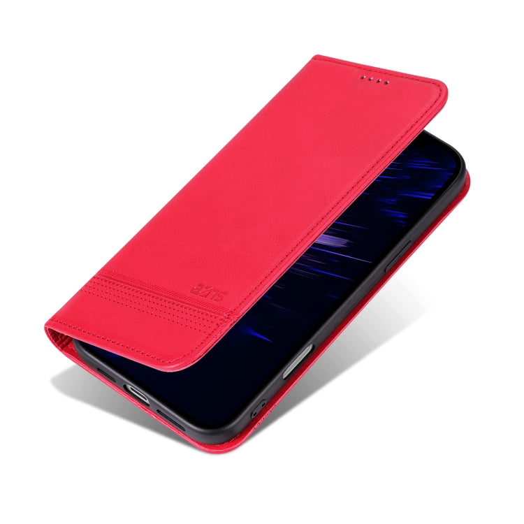 For iPhone 16 AZNS Magnetic Calf Texture Flip Leather Phone Case(Red) by AZNS