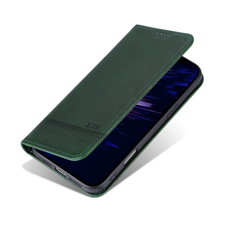 For iPhone 16 AZNS Magnetic Calf Texture Flip Leather Phone Case(Dark Green) by AZNS