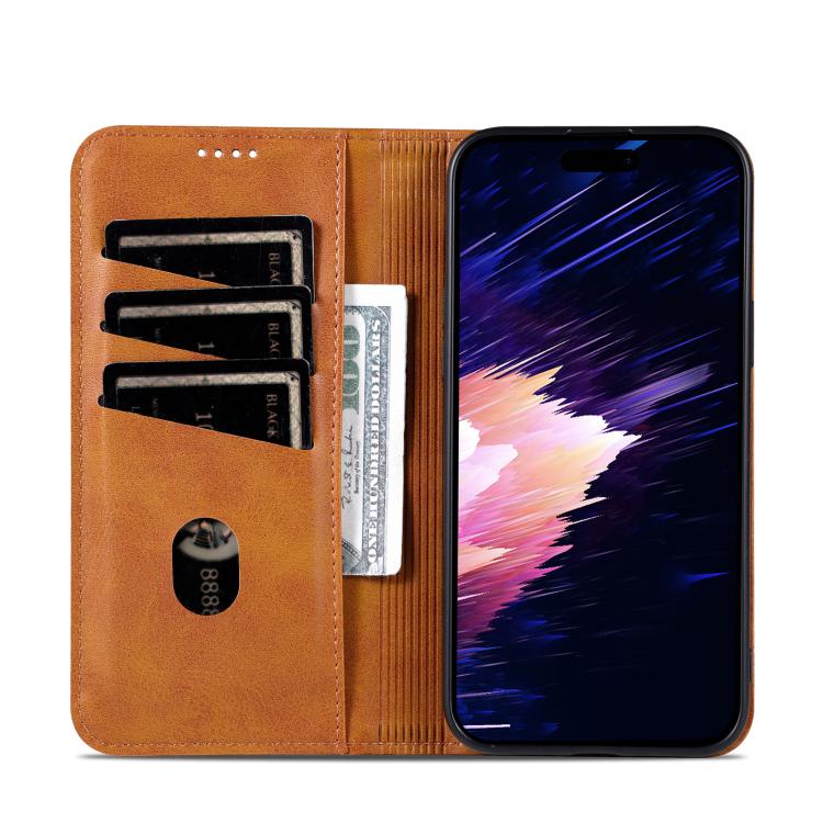 For iPhone 16e AZNS Magnetic Calf Texture Flip Leather Phone Case(Light Brown) - iPhone 16e Cases by AZNS | Online Shopping UK | buy2fix