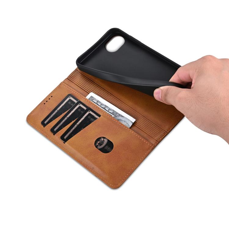 For iPhone 16e AZNS Magnetic Calf Texture Flip Leather Phone Case(Light Brown) - iPhone 16e Cases by AZNS | Online Shopping UK | buy2fix
