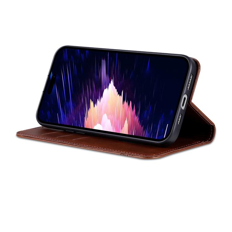 For iPhone 16e AZNS Magnetic Calf Texture Flip Leather Phone Case(Dark Brown) - iPhone 16e Cases by AZNS | Online Shopping UK | buy2fix