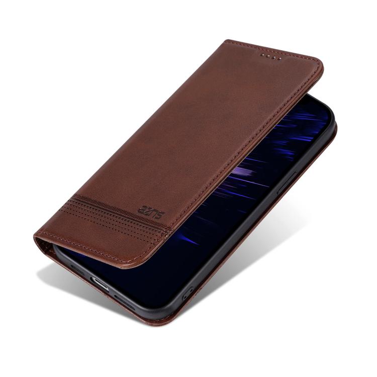 For iPhone 16e AZNS Magnetic Calf Texture Flip Leather Phone Case(Dark Brown) - iPhone 16e Cases by AZNS | Online Shopping UK | buy2fix
