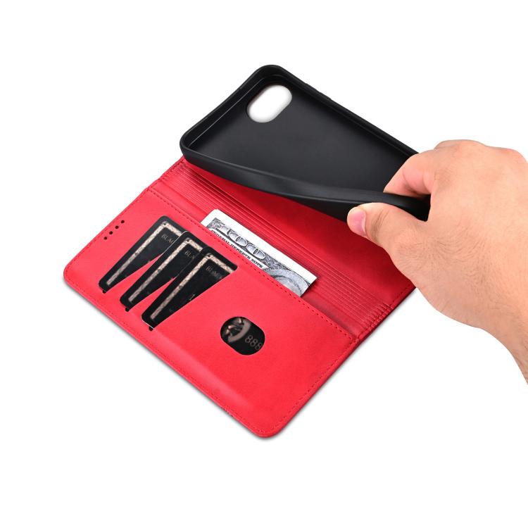 For iPhone 16e AZNS Magnetic Calf Texture Flip Leather Phone Case(Red) - iPhone 16e Cases by AZNS | Online Shopping UK | buy2fix