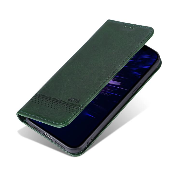 For iPhone 16e AZNS Magnetic Calf Texture Flip Leather Phone Case(Dark Green) - iPhone 16e Cases by AZNS | Online Shopping UK | buy2fix