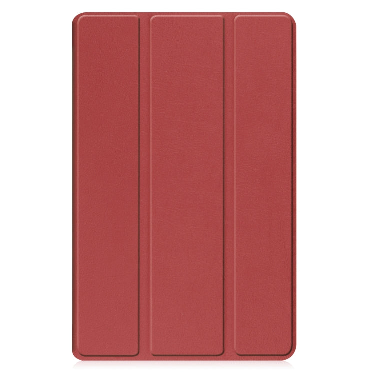 For Samsung Galaxy Tab A9 Custer Pure Color 3-Fold Holder Leather Tablet Case(Wine Red) - Galaxy Tab A9 by buy2fix | Online Shopping UK | buy2fix