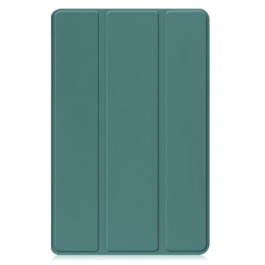 For Samsung Galaxy Tab A9 / Tab A11 Custer Pure Color 3-Fold Holder Leather Tablet Case(Dark Green) by buy2fix
