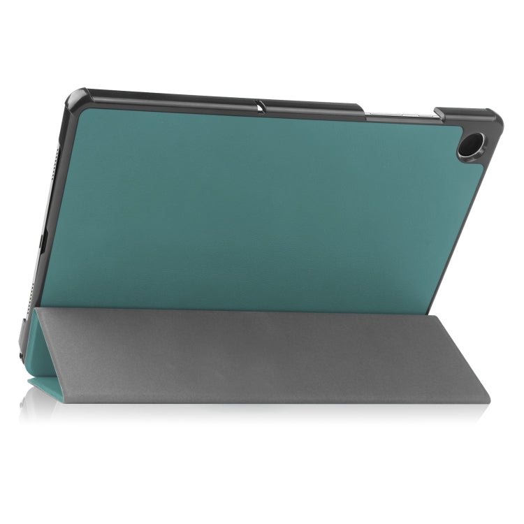 For Samsung Galaxy Tab A9 / Tab A11 Custer Pure Color 3-Fold Holder Leather Tablet Case(Dark Green) by buy2fix